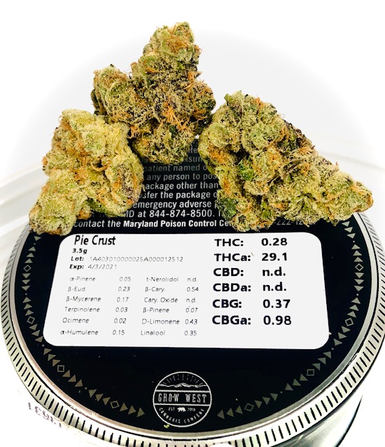 terpene and thc potency label with pie crust strain