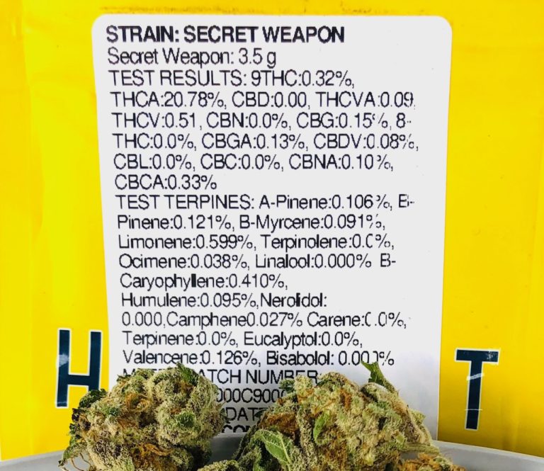 secret weapon terpene and thc percentages on package
