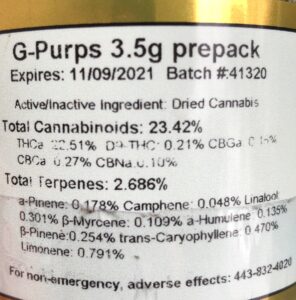 1 label for g purps by verano