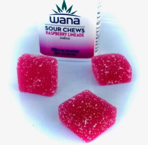 three wana sour chews indica with container behind