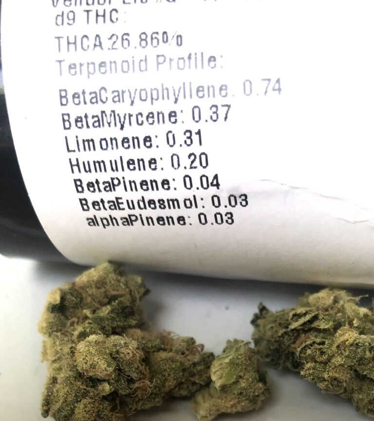 terpene and testing label for onycd strain