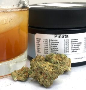 bud of pinata next to label and iced tea